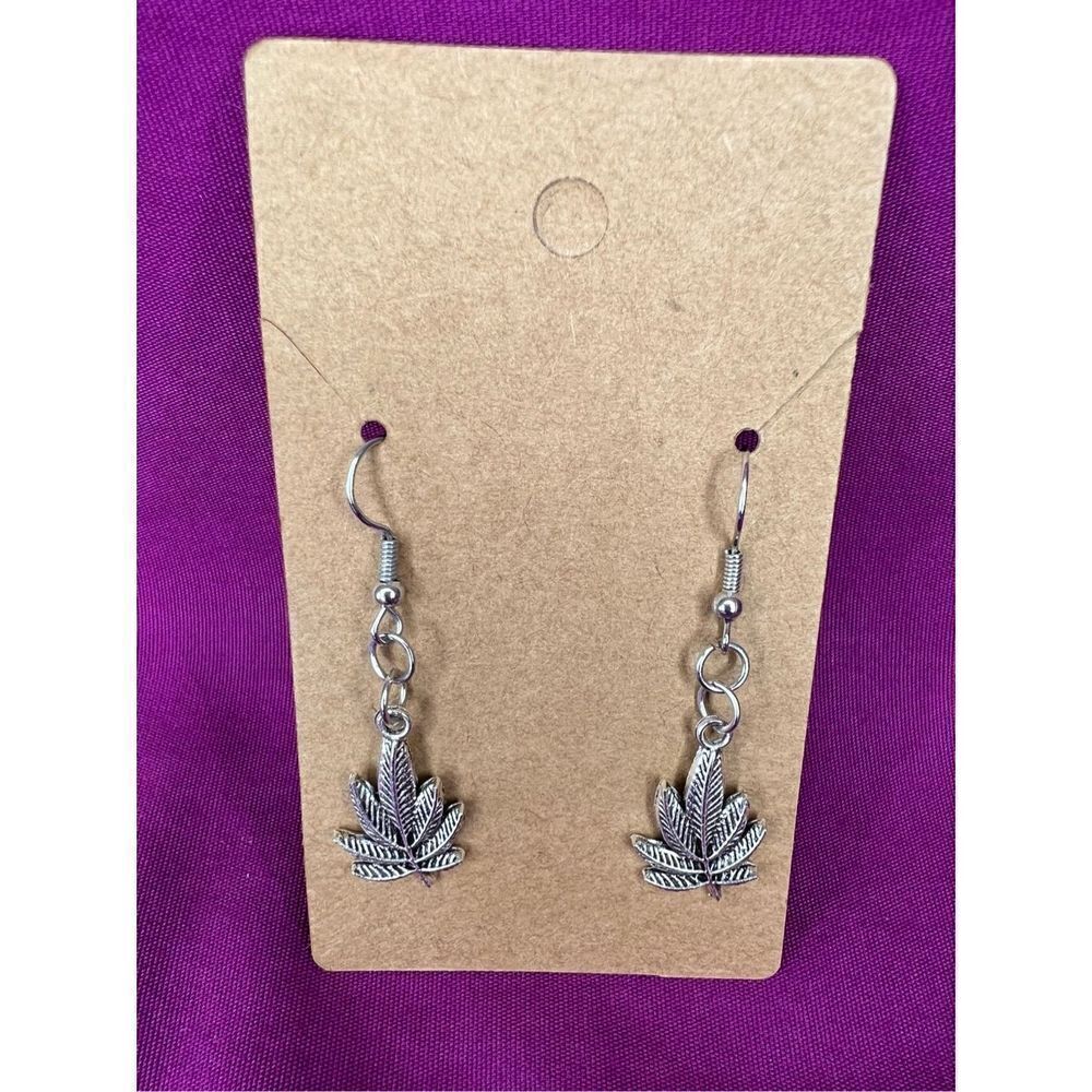 Handmade Silver Dangly Pot Leaf Earrings